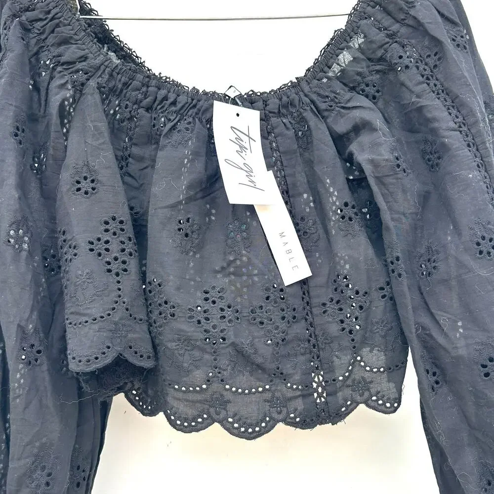 New Anthropologie Mable The Label Black Romantic Lace Blouse Boho Top Small